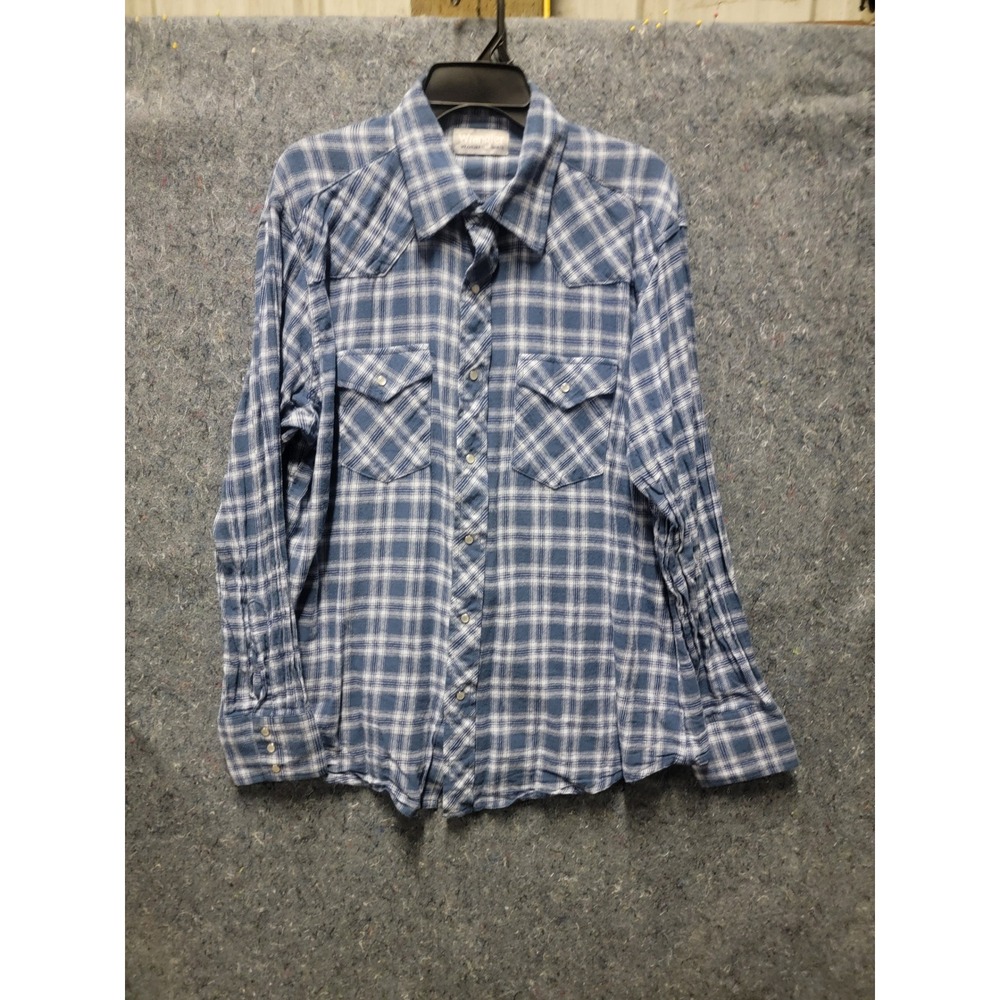 Wrager WR‎ Rancher Long Sleeve Snap Button Shirt Size XL Shades of Blue